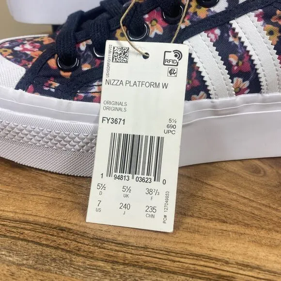 Adidas Nizza Platform Her Studio London Womens Blue Floral Size 7 Platform Shoes