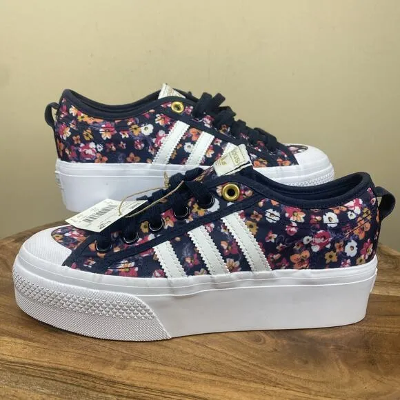 Adidas Nizza Platform Her Studio London Womens Blue Floral Size 7 Platform Shoes