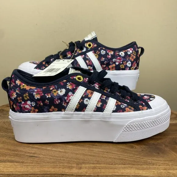 Adidas Nizza Platform Her Studio London Womens Blue Floral Size 7 Platform Shoes