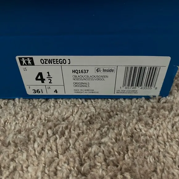 Adidas Originals Big Kids Ozweego Black/ Green Shoes -H1637 Size 4.5