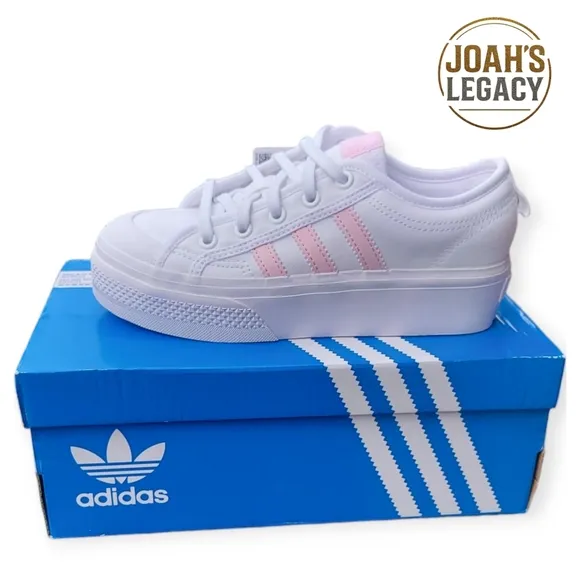 Adidas Originals Kids Nizza Platform (Little Kid) (White/Clear Pink/White)...