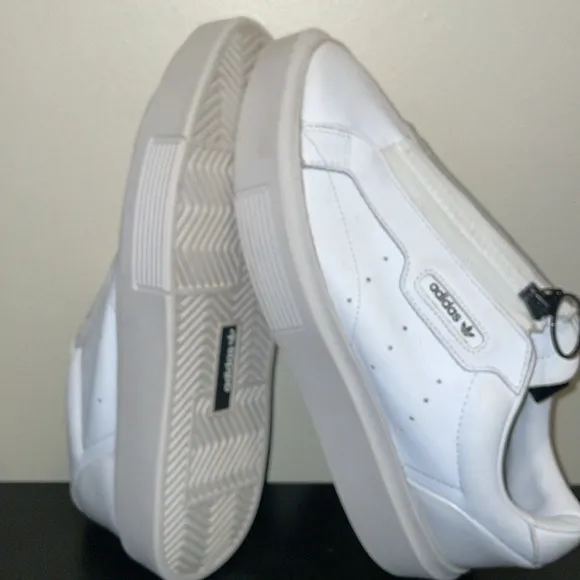 ADIDAS ORIGINALS WOMEN'S SLEEK SUPER ZIP TRAINERS SHOES SNEAKERS WHITE PLATFORM