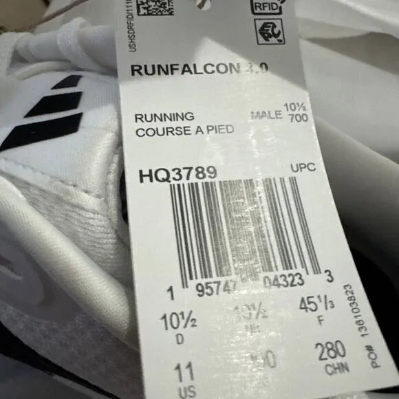 Adidas Runfalcon 3.0 Men’s Running Gym Shoes Sneaker HQ3789 White - Size 11