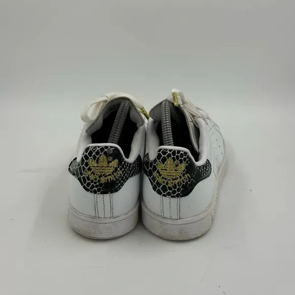 Adidas Stan Smith Sneakers Shoes Womens Size 8 US White Gold Floral Back