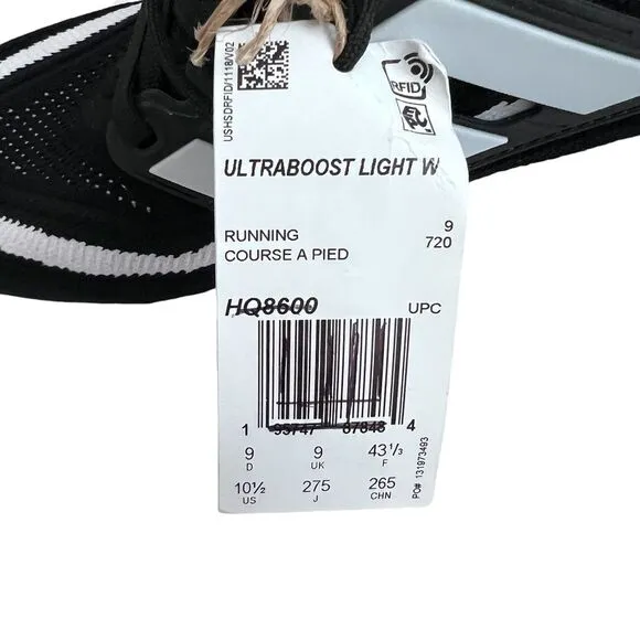 Adidas Ultraboost Light Running Shoes Black White Lace Up Athletic Sneakers
