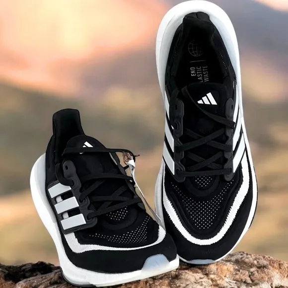 Adidas Ultraboost Light Running Shoes Black White Lace Up Athletic Sneakers