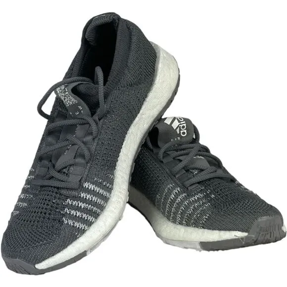 Adidas Women Pulse Boost Sneakers Knit Textile Grey White Running Shoes US 5
