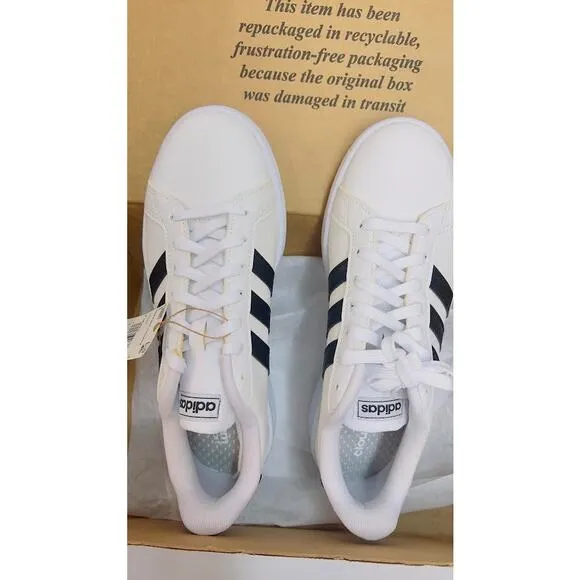 adidas Women's Grand Court Shoe, White/Black/White, 9.5