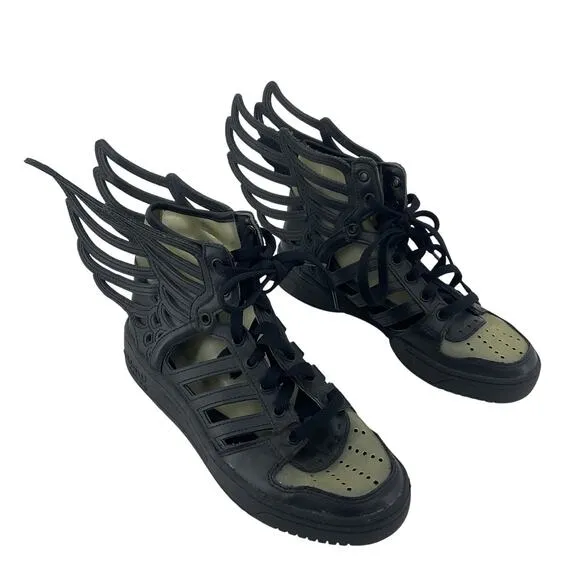 Adidas X Jeremy Scott Wings Boys' Size 5 Black/Green Sneakers Preowned