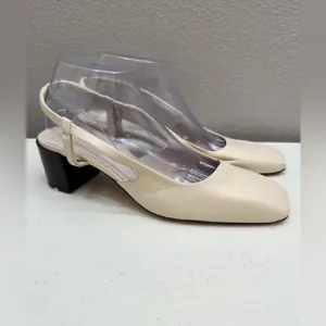Aeyde Size 10 Off White Slingback Heels Square Toe Shoes