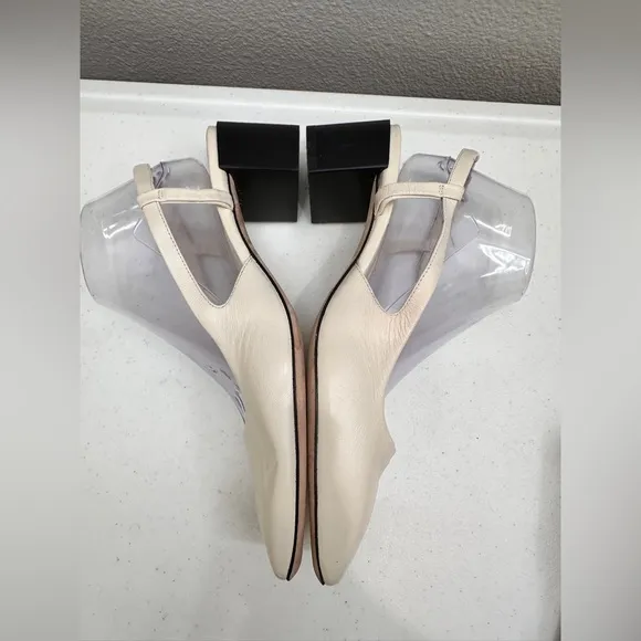 Aeyde Size 10 Off White Slingback Heels Square Toe Shoes