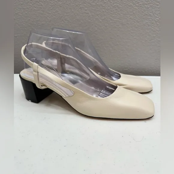 Aeyde Size 10 Off White Slingback Heels Square Toe Shoes
