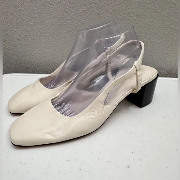Aeyde Size 10 Off White Slingback Heels Square Toe Shoes