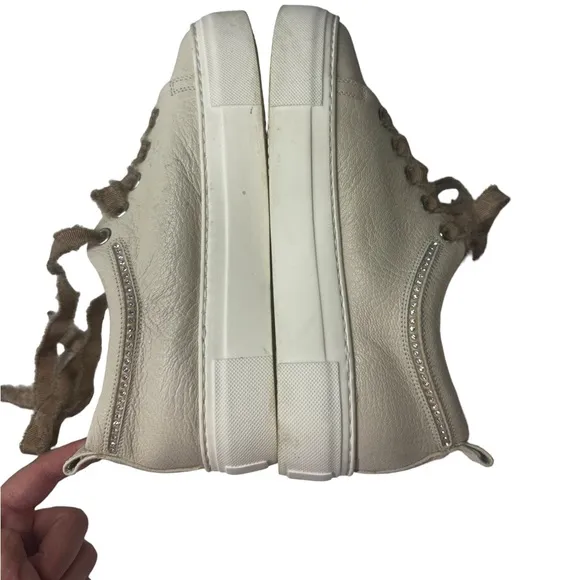 AGL Leather Embellished Sneakers Italian Cream Lace Up Shoes Size 38.5 Size 8.5