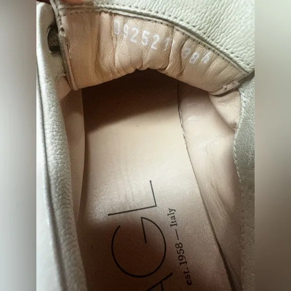 AGL Leather Embellished Sneakers Italian Cream Lace Up Shoes Size 38.5 Size 8.5
