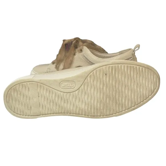 AGL Leather Embellished Sneakers Italian Cream Lace Up Shoes Size 38.5 Size 8.5