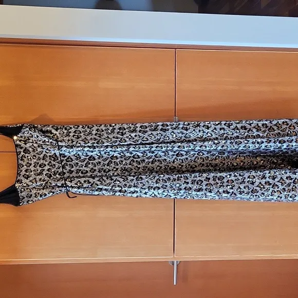 Aidan Mattox Leopard Sequin Maxi Dress