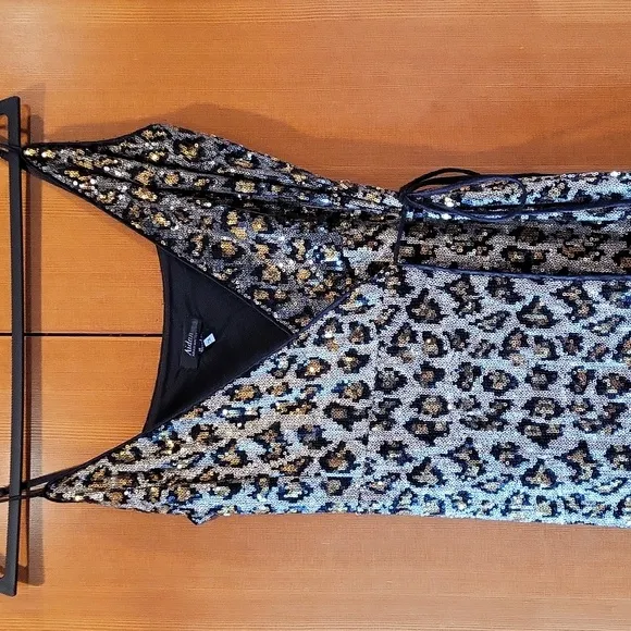 Aidan Mattox Leopard Sequin Maxi Dress