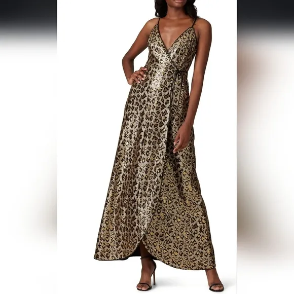 Aidan Mattox Leopard Sequin Maxi Dress