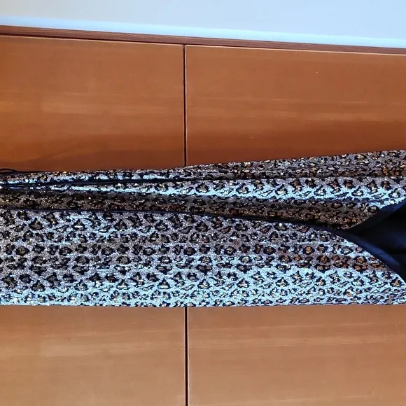 Aidan Mattox Leopard Sequin Maxi Dress