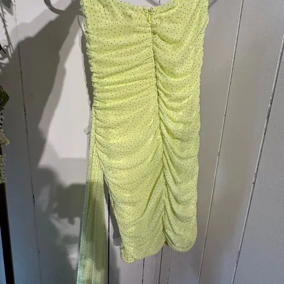 AKIRA Silver Rhinestone Lime Green Draped Dress