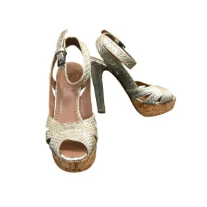 ALAIA Python Snakeskin Platform Peep Toe Heels Sandals Size 36 Gold Ankle Strap