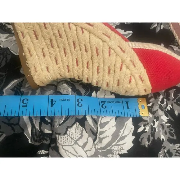 ALAIA Red Stitch Espadrille Wedge Platform Sandal Shoe Ankle Strap Size 38.5 8.5