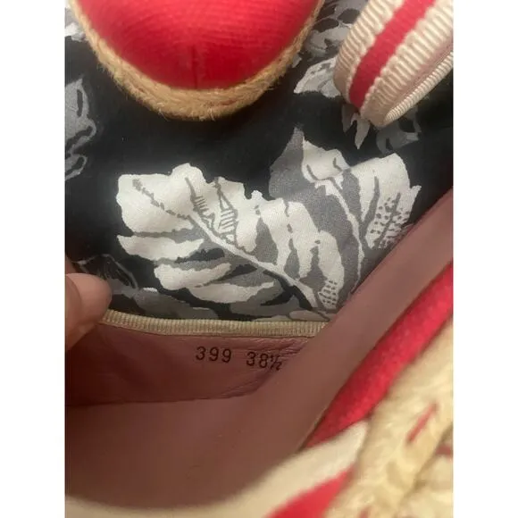 ALAIA Red Stitch Espadrille Wedge Platform Sandal Shoe Ankle Strap Size 38.5 8.5