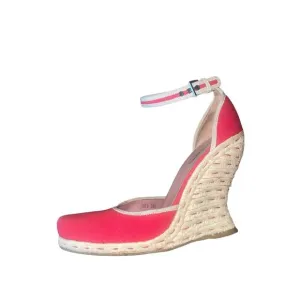 ALAIA Red Stitch Espadrille Wedge Platform Sandal Shoe Ankle Strap Size 38.5 8.5