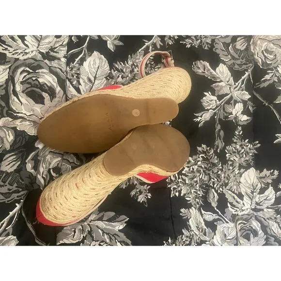 ALAIA Red Stitch Espadrille Wedge Platform Sandal Shoe Ankle Strap Size 38.5 8.5