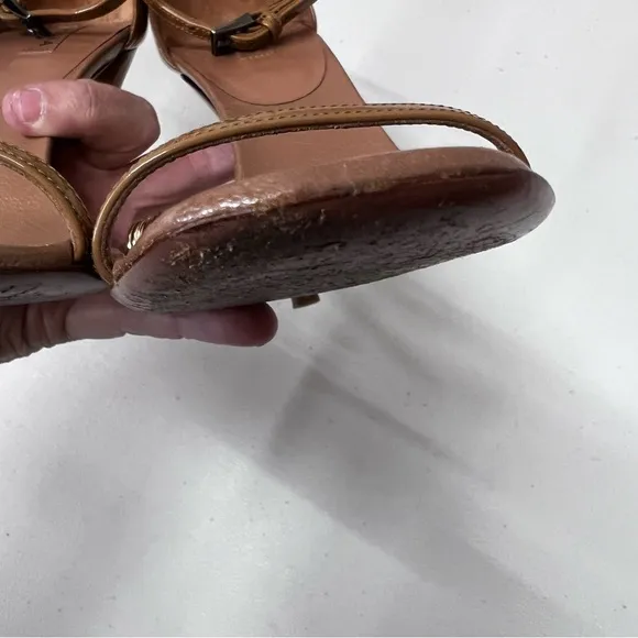 Alaia Tan Patent Leather Sandals Heels Size 36.5
