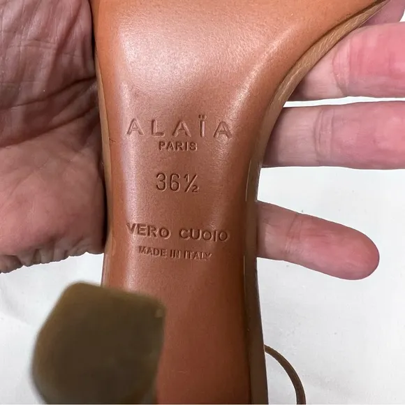 Alaia Tan Patent Leather Sandals Heels Size 36.5
