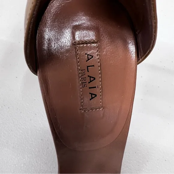 Alaia Tan Patent Leather Sandals Heels Size 36.5