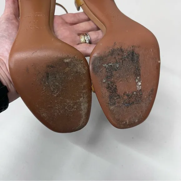 Alaia Tan Patent Leather Sandals Heels Size 36.5
