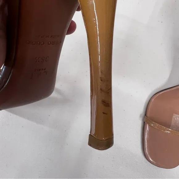 Alaia Tan Patent Leather Sandals Heels Size 36.5