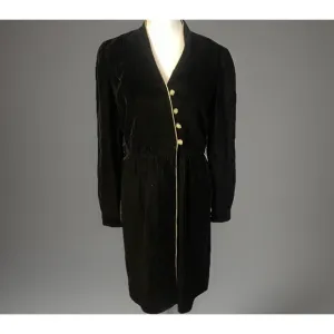 Albert Capraro Vintage Black Velvet Dress Gold Buttons Puff Sleeves Size 8 M