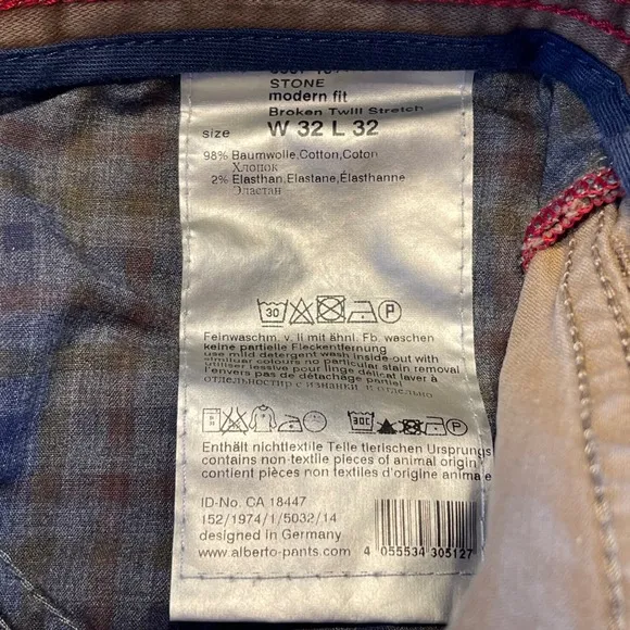 Alberto Modern Fit Pants Casual Chinos Brown Cotton Blend Menswear Size 32