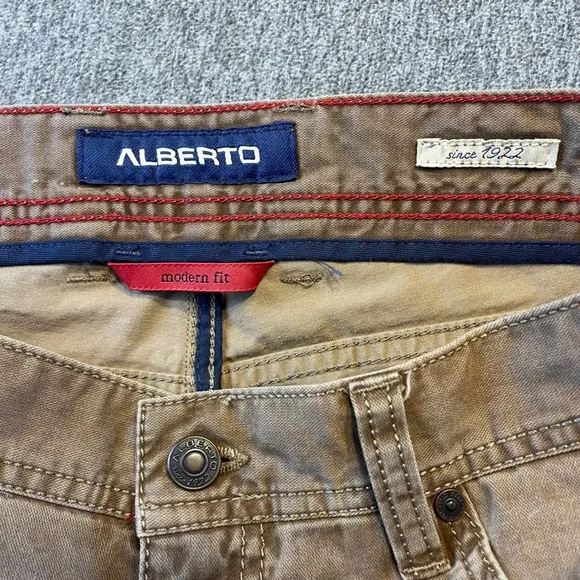 Alberto Modern Fit Pants Casual Chinos Brown Cotton Blend Menswear Size 32