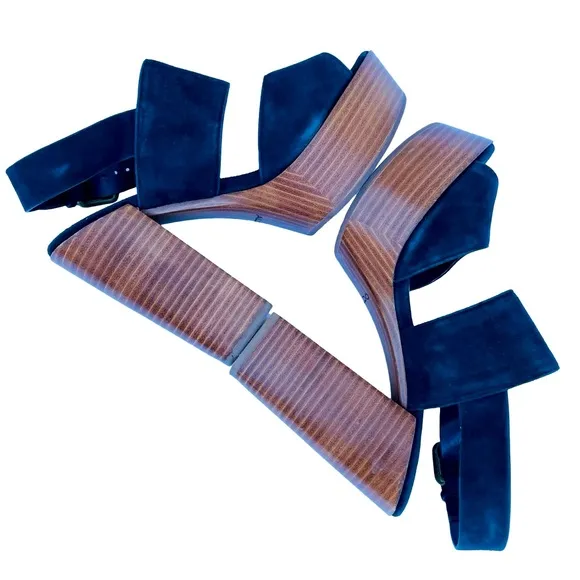 Aldo Maximoa Navy Blue Suede Platform Block Heel Sandals Size 7