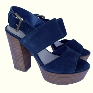 Aldo Maximoa Navy Blue Suede Platform Block Heel Sandals Size 7
