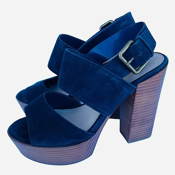 Aldo Maximoa Navy Blue Suede Platform Block Heel Sandals Size 7