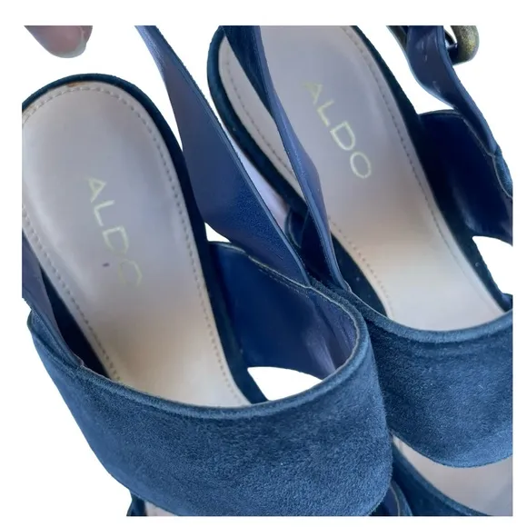 Aldo Maximoa Navy Blue Suede Platform Block Heel Sandals Size 7