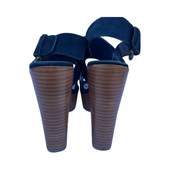 Aldo Maximoa Navy Blue Suede Platform Block Heel Sandals Size 7
