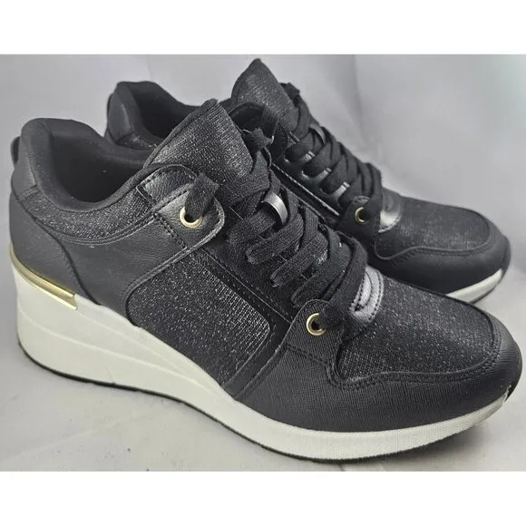 ALDO Thrundra Platform Wedge Sneaker  Shoes Black Womens Size 8.5 M