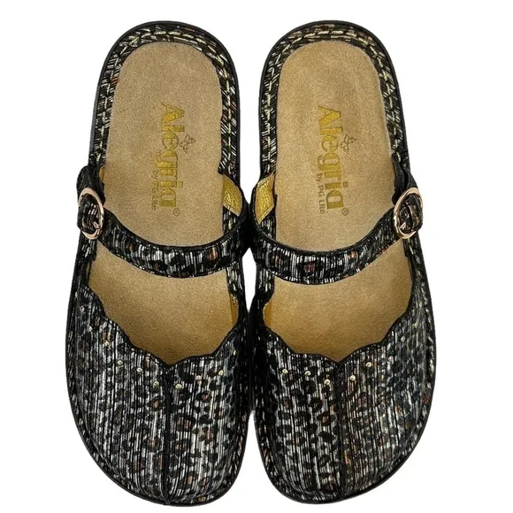 Alegria Tuscany Leopard Print Mary Jane Mule Clog Shoes