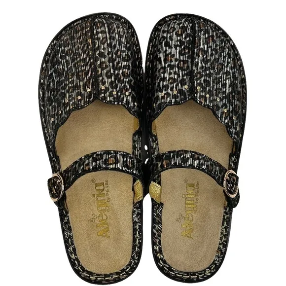 Alegria Tuscany Leopard Print Mary Jane Mule Clog Shoes