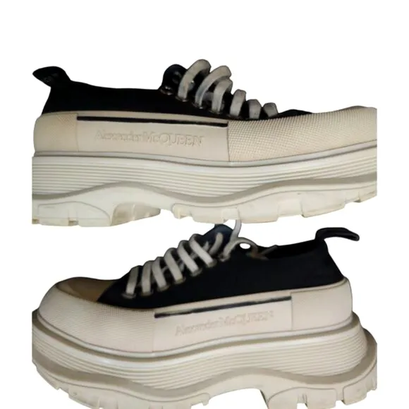 Alexander McQueen Womens Black Canvas Platform Sneakers Shoes Size 36C