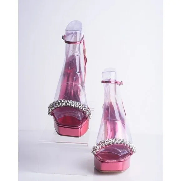 Alexandre Birman Womens Lenny Pink Crystal Platform Pumps Heels Sandal US 7.5