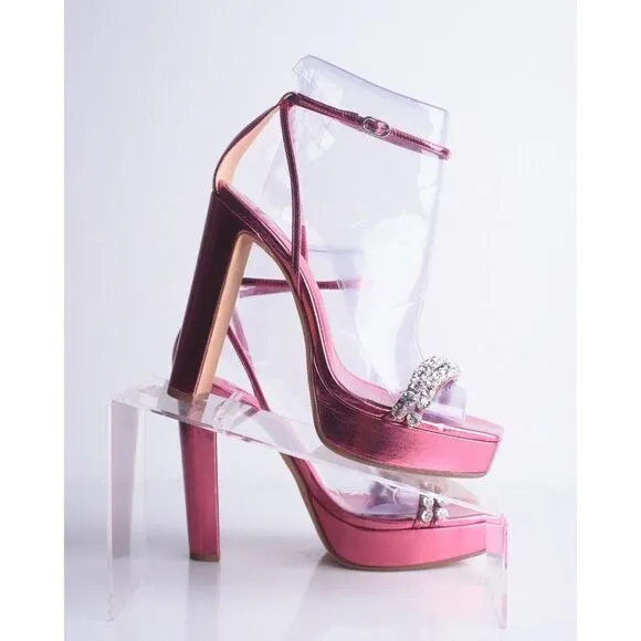 Alexandre Birman Womens Lenny Pink Crystal Platform Pumps Heels Sandal US 7.5