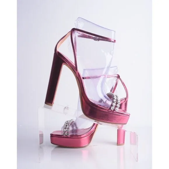 Alexandre Birman Womens Lenny Pink Crystal Platform Pumps Heels Sandal US 7.5